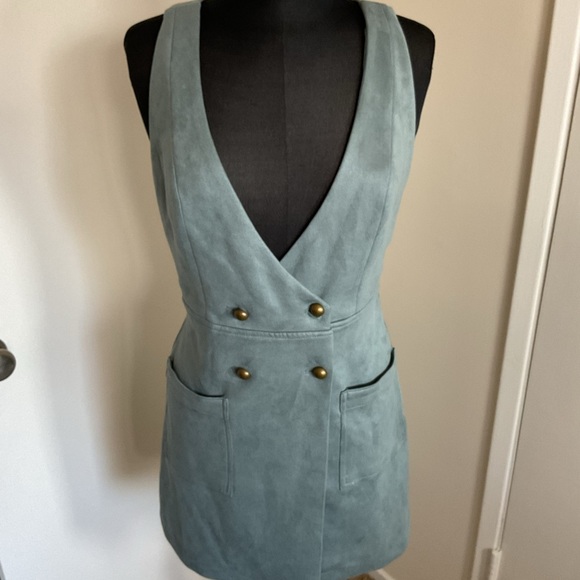 26. Forever 21 Blue Faux Suede Pinafore Vest Mini Dress Size Medium - Picture 2 of 6